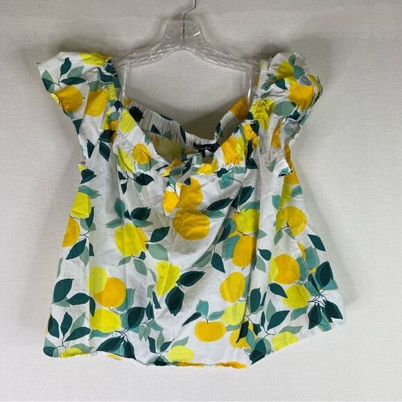 Who What Wear Top Women’s Yellow White Lemon Print Tie Front Off The Shoulder 0X - Picture 3 of 9